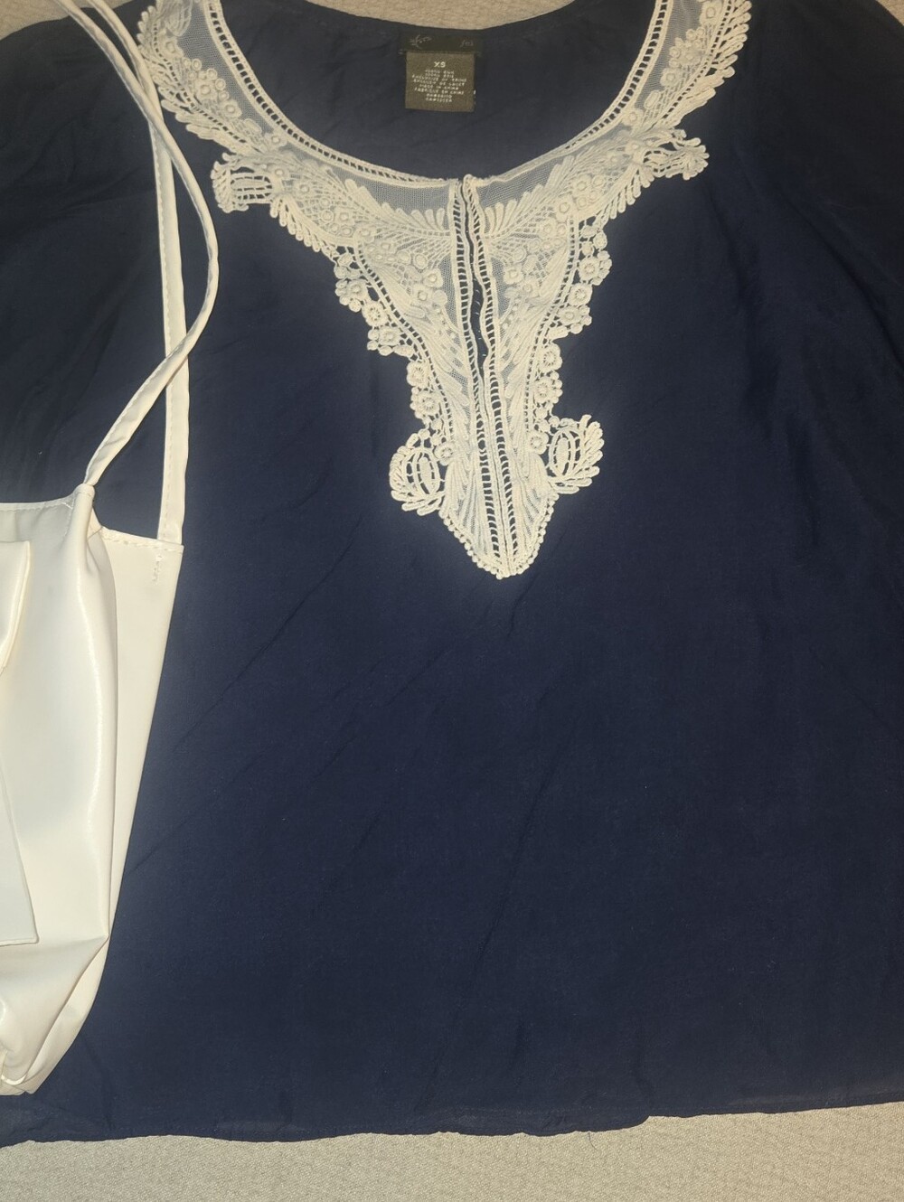 Fei 100% Silk Navy Lace Peasant Blouse XS